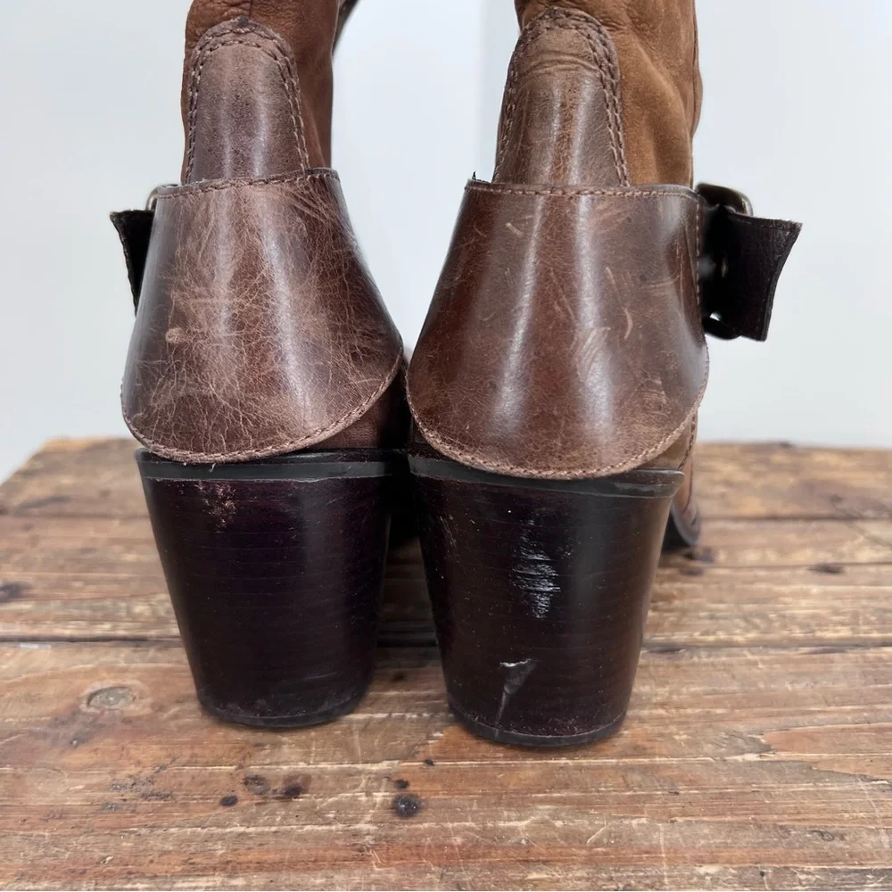 Matisse Brown Leather Chaps Knee High Buckle Boots - Picture 8 of 13